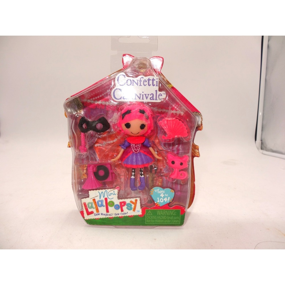 Mini Lalaloopsy Sweets Fair Confetti‎ Carnivale Pink Hair Doll Figure & Cat New